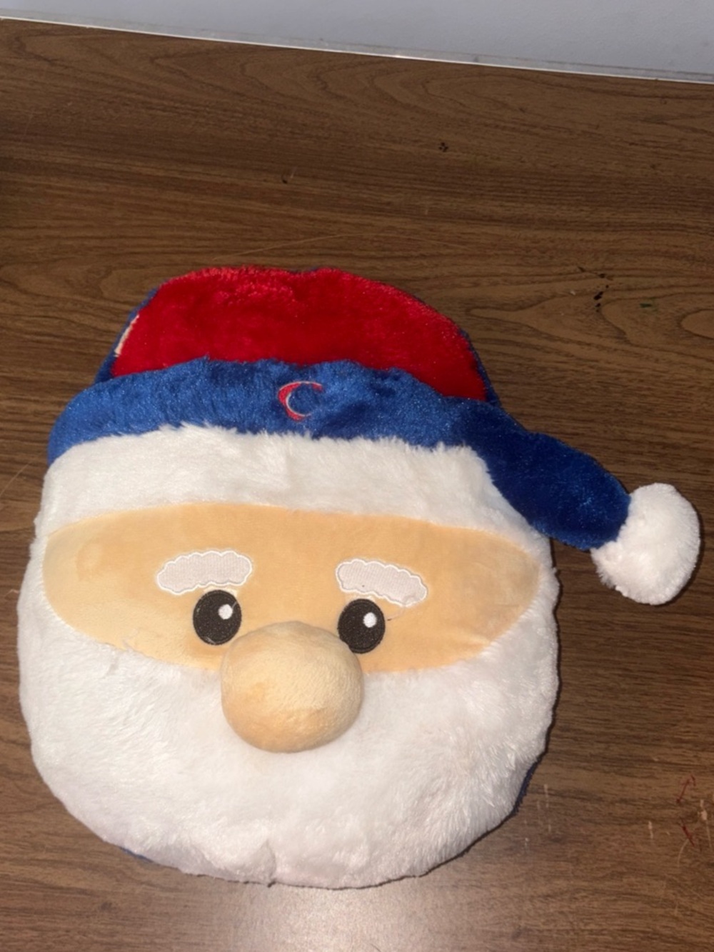 Plush Santa Face Pillow - Red, Blue, White